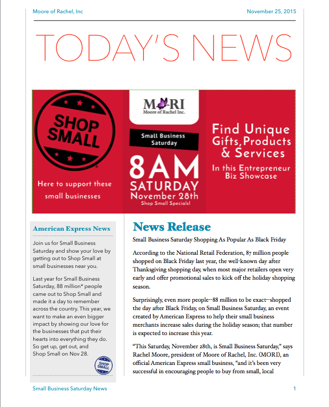 Press Release News_Pg1_Small Business Saturday
